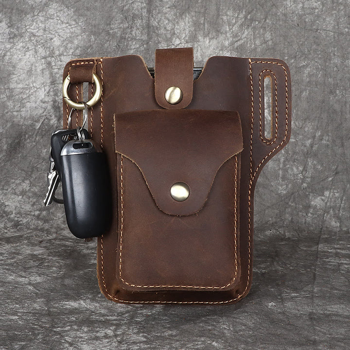 Sac ceinture à suspendre en cuir pour téléphone portable vintage avec porte-clés