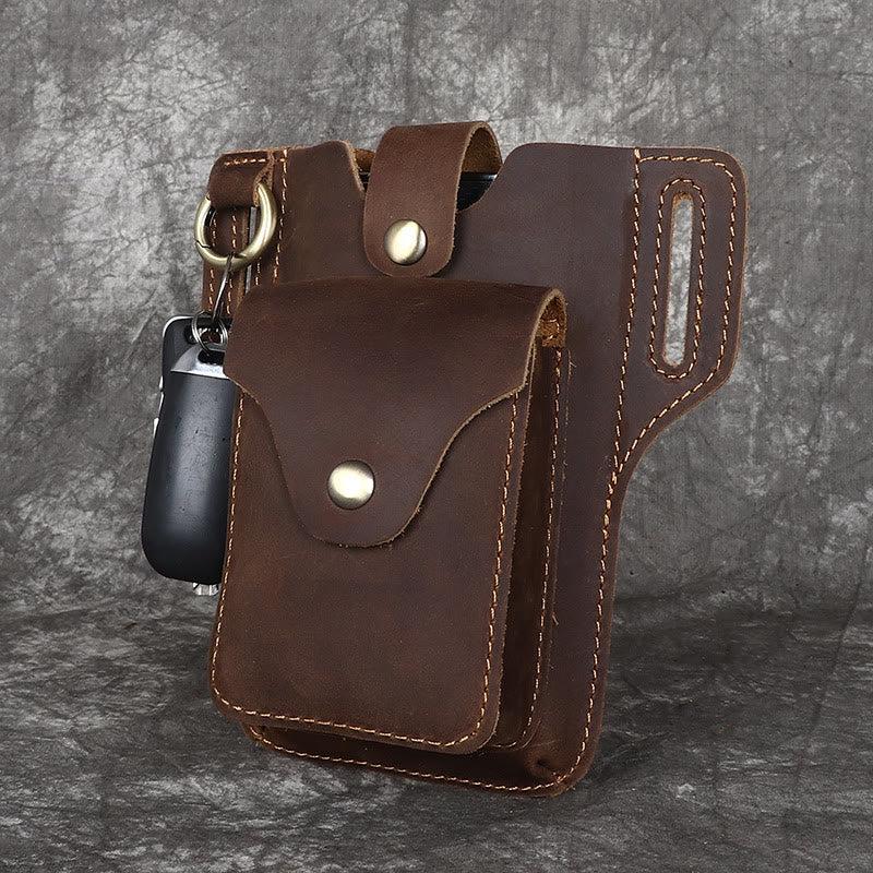 Sac ceinture à suspendre en cuir pour téléphone portable vintage avec porte-clés
