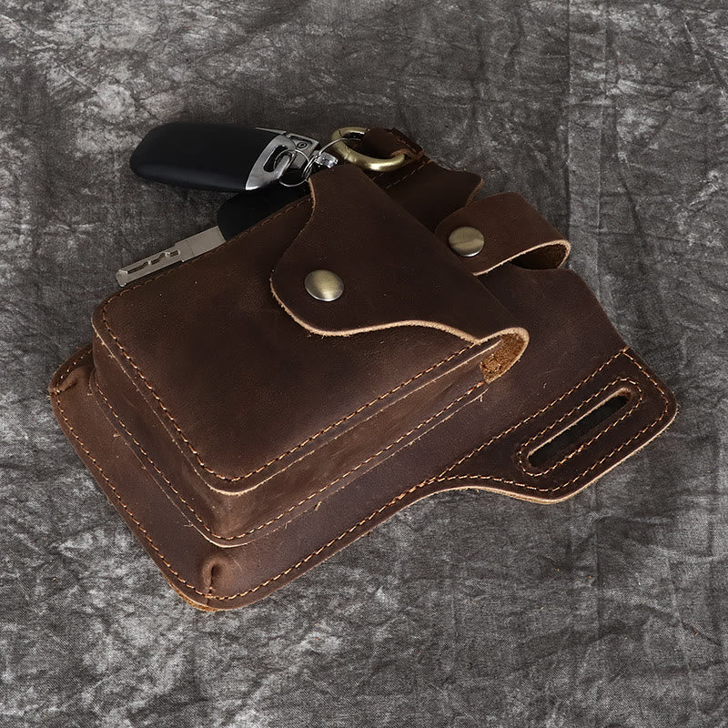Sac ceinture à suspendre en cuir pour téléphone portable vintage avec porte-clés