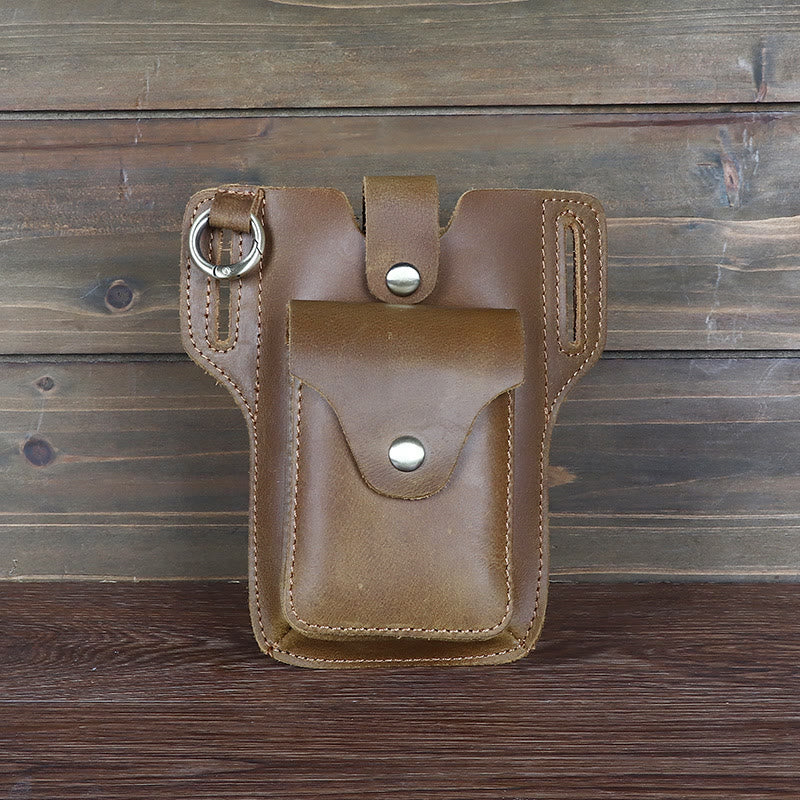 Sac ceinture à suspendre en cuir pour téléphone portable vintage avec porte-clés