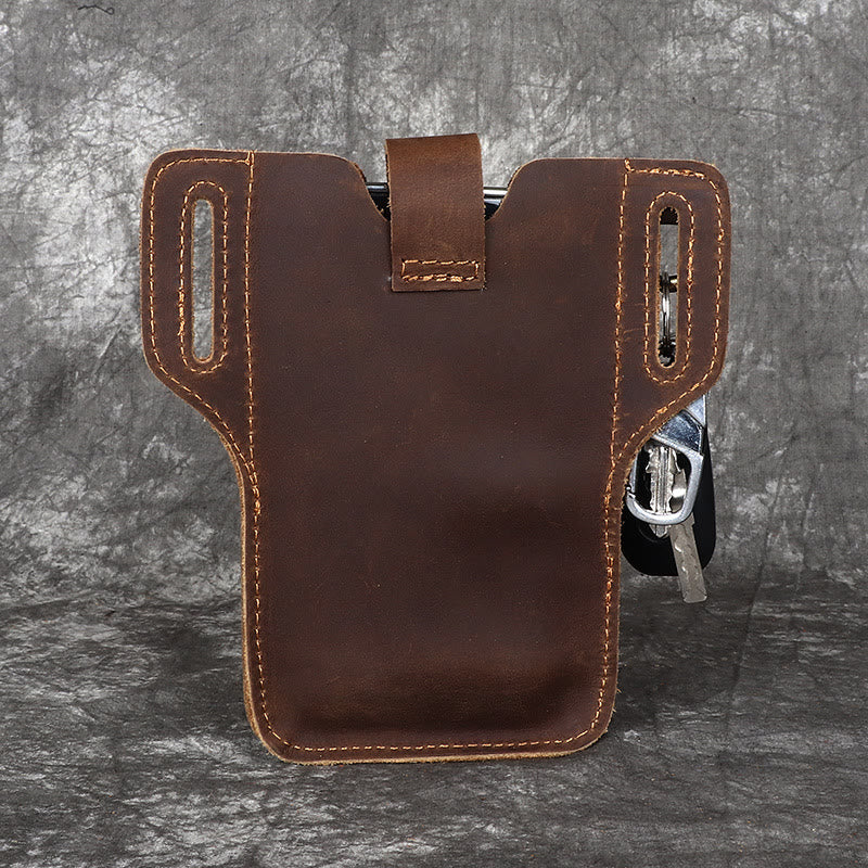 Sac ceinture à suspendre en cuir pour téléphone portable vintage avec porte-clés
