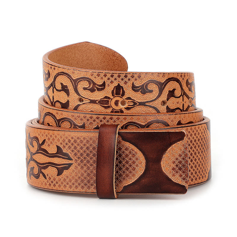Ceinture en cuir à motif sculpté de style ethnique pour hommes