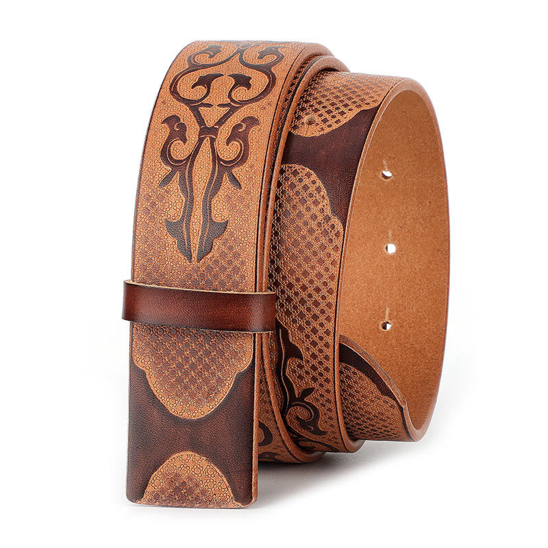 Ceinture en cuir à motif sculpté de style ethnique pour hommes