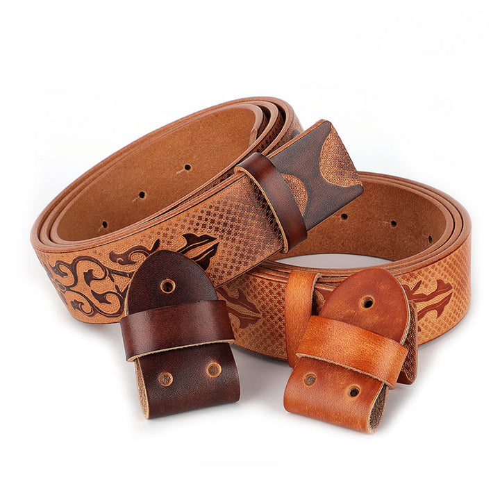Ceinture en cuir à motif sculpté de style ethnique pour hommes