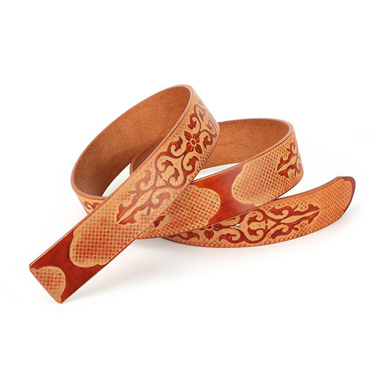 Ceinture en cuir à motif sculpté de style ethnique pour hommes