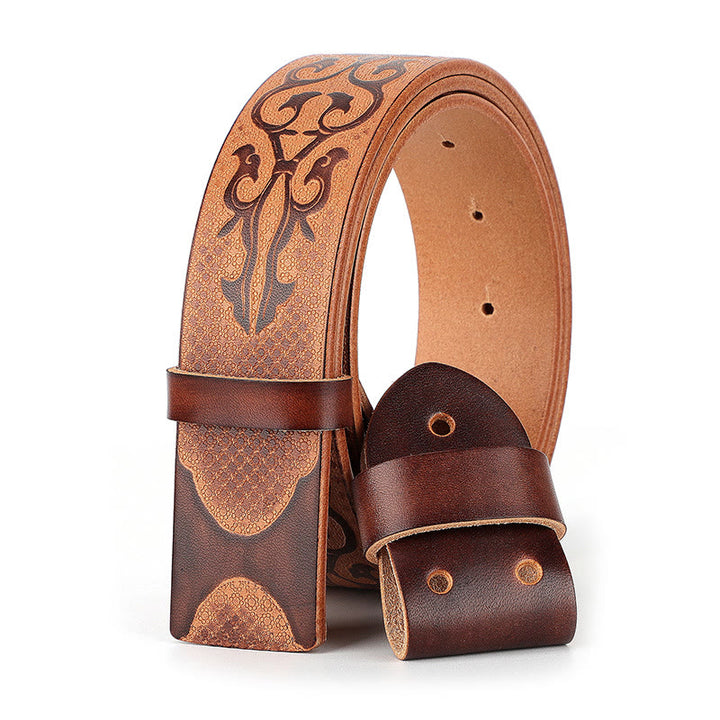 Ceinture en cuir à motif sculpté de style ethnique pour hommes