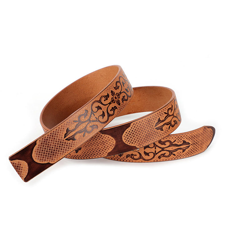Ceinture en cuir à motif sculpté de style ethnique pour hommes