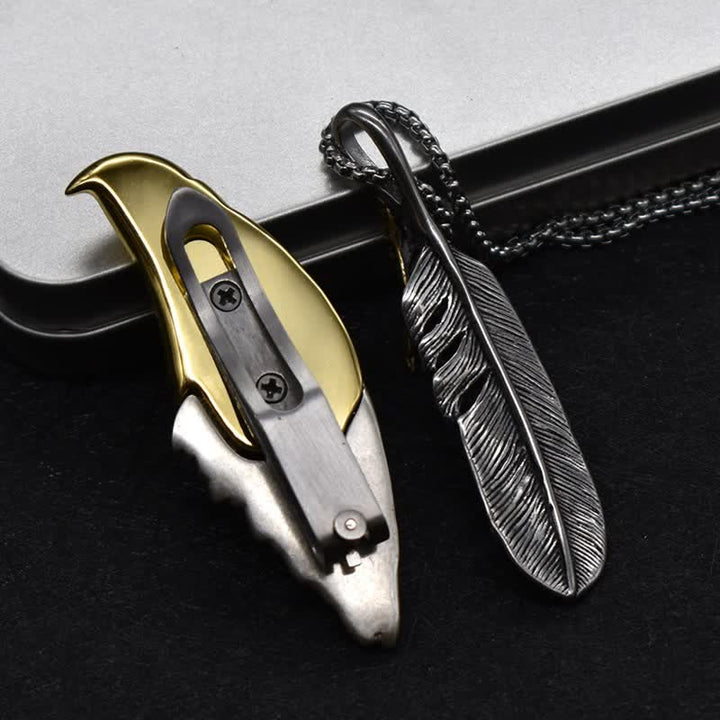 Collier avec pendentif en forme de plume de pygargue à tête blanche et couteau caché - image 7