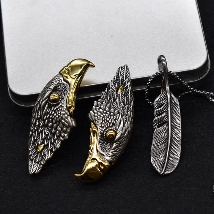 Collier avec pendentif en forme de plume de pygargue à tête blanche et couteau caché - image 6