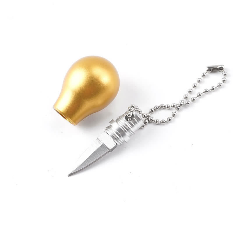 Porte-clés couteau caché en forme d'ampoule de lampe de couleur dorée