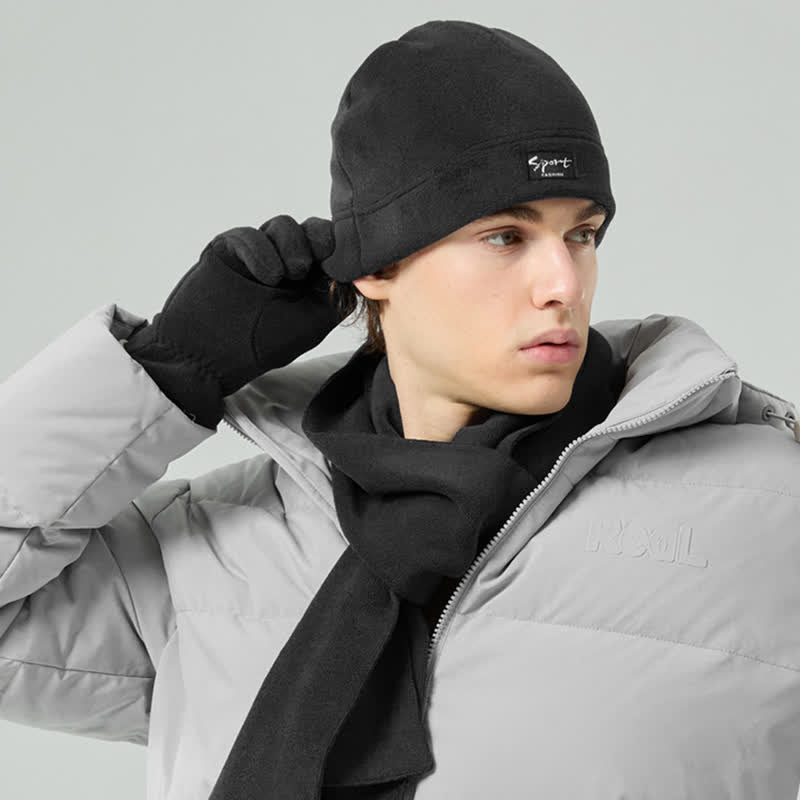 Ensemble de 3 pièces unisexe en polaire de couleur unie avec bonnet, écharpe et gants