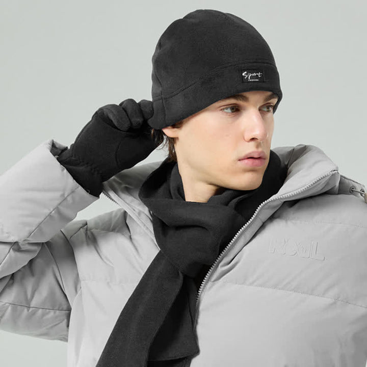 Ensemble de 3 pièces unisexe en polaire de couleur unie avec bonnet, écharpe et gants