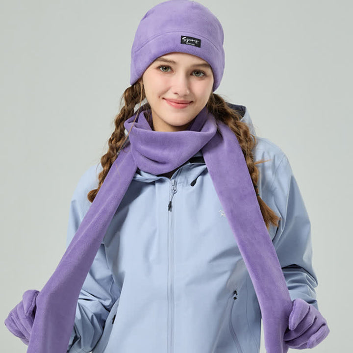 Ensemble de 3 pièces unisexe en polaire de couleur unie avec bonnet, écharpe et gants