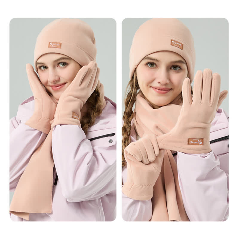 Ensemble de 3 pièces unisexe en polaire de couleur unie avec bonnet, écharpe et gants