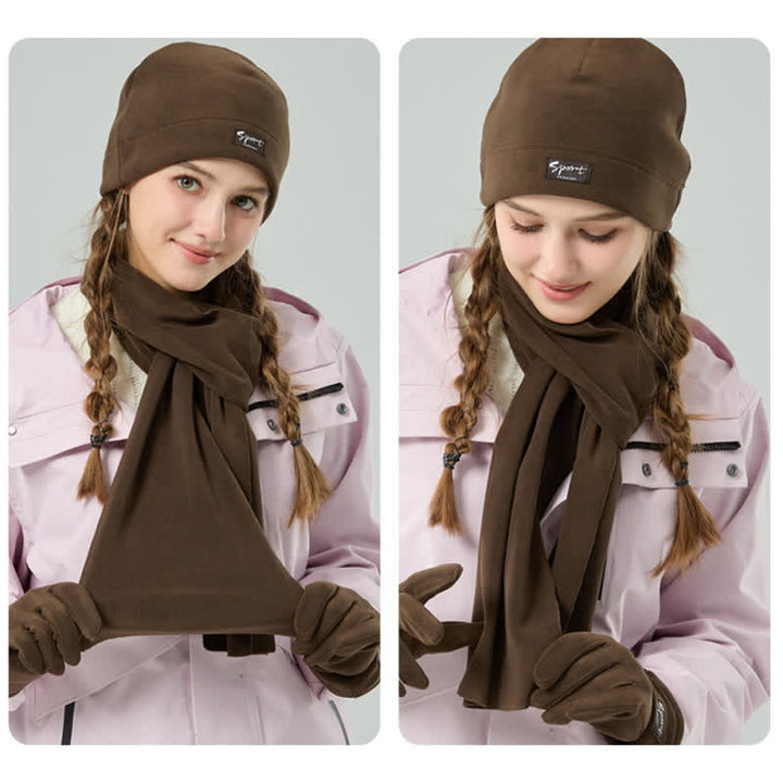 Ensemble de 3 pièces unisexe en polaire de couleur unie avec bonnet, écharpe et gants