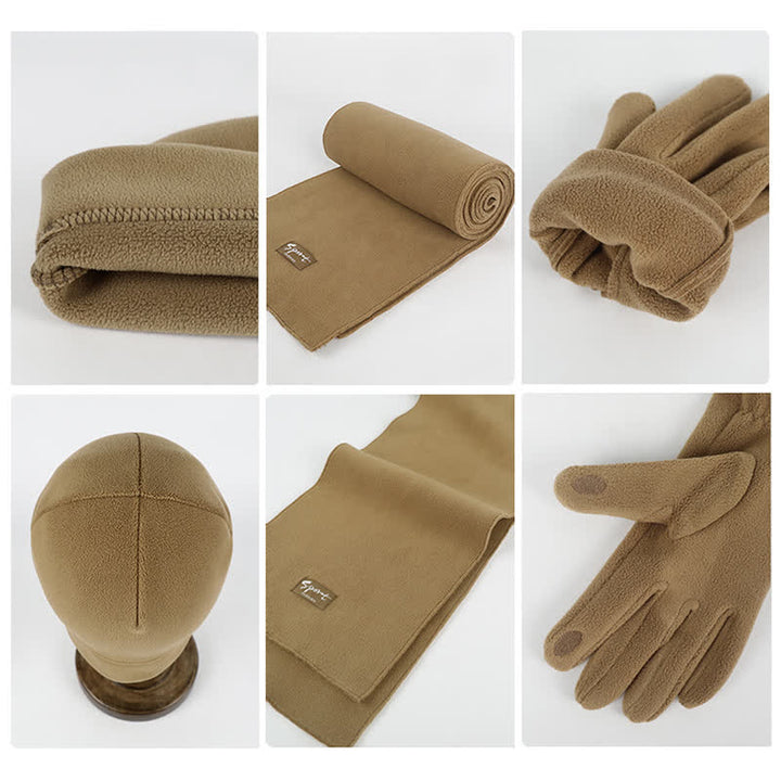 Ensemble de 3 pièces unisexe en polaire de couleur unie avec bonnet, écharpe et gants