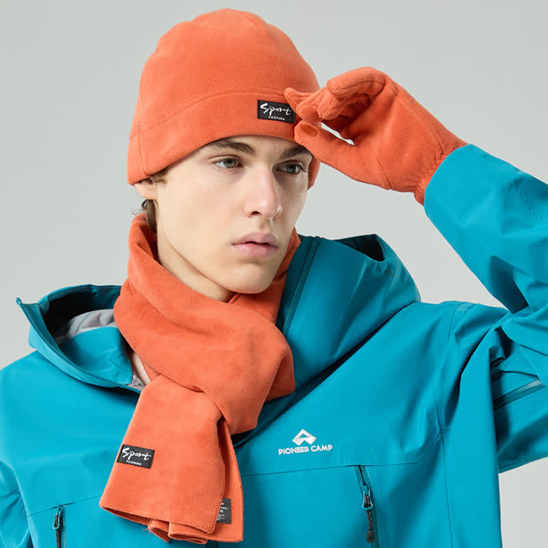 Ensemble de 3 pièces unisexe en polaire de couleur unie avec bonnet, écharpe et gants