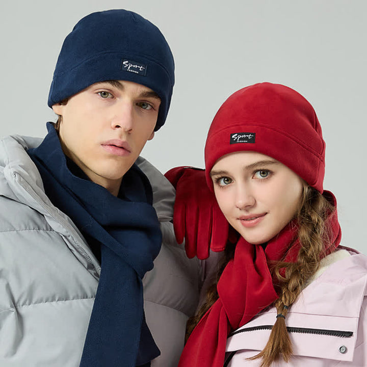 Ensemble de 3 pièces unisexe en polaire de couleur unie avec bonnet, écharpe et gants
