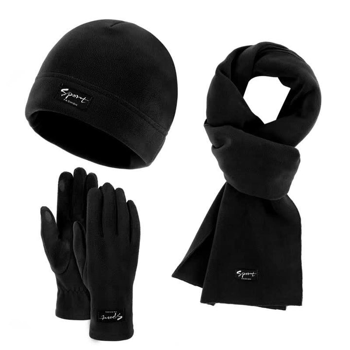 Ensemble de 3 pièces unisexe en polaire de couleur unie avec bonnet, écharpe et gants