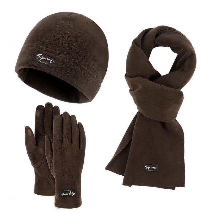 Ensemble de 3 pièces unisexe en polaire de couleur unie avec bonnet, écharpe et gants