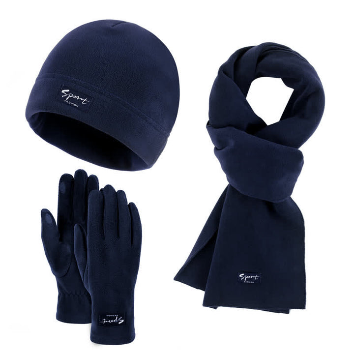 Ensemble de 3 pièces unisexe en polaire de couleur unie avec bonnet, écharpe et gants