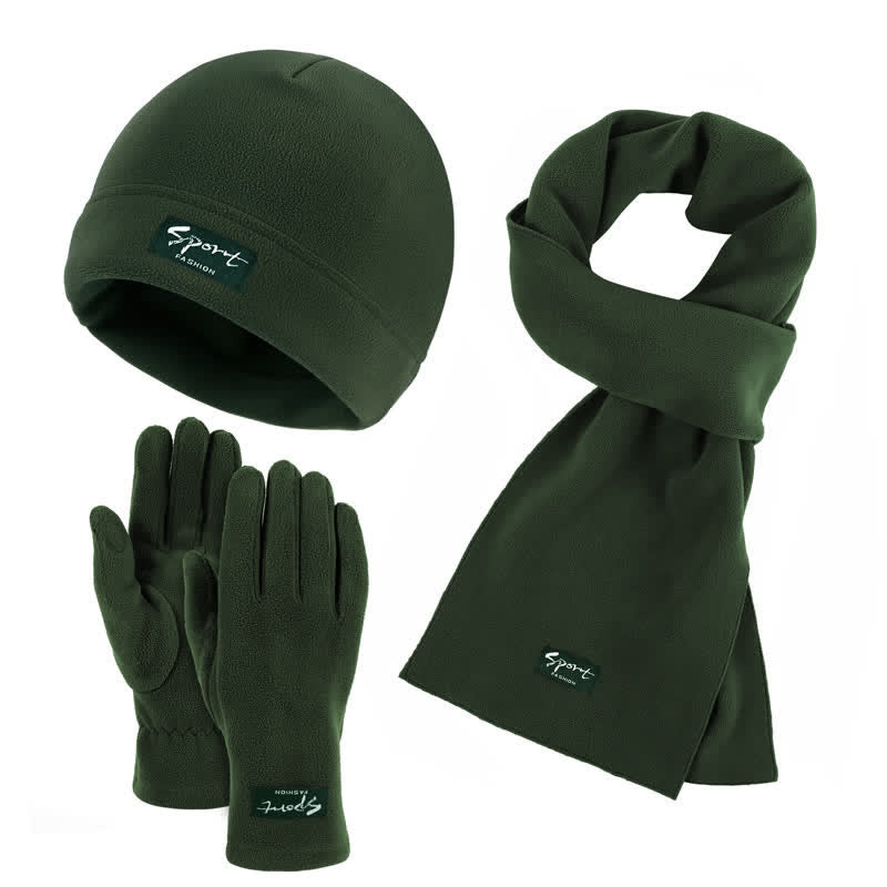 Ensemble de 3 pièces unisexe en polaire de couleur unie avec bonnet, écharpe et gants