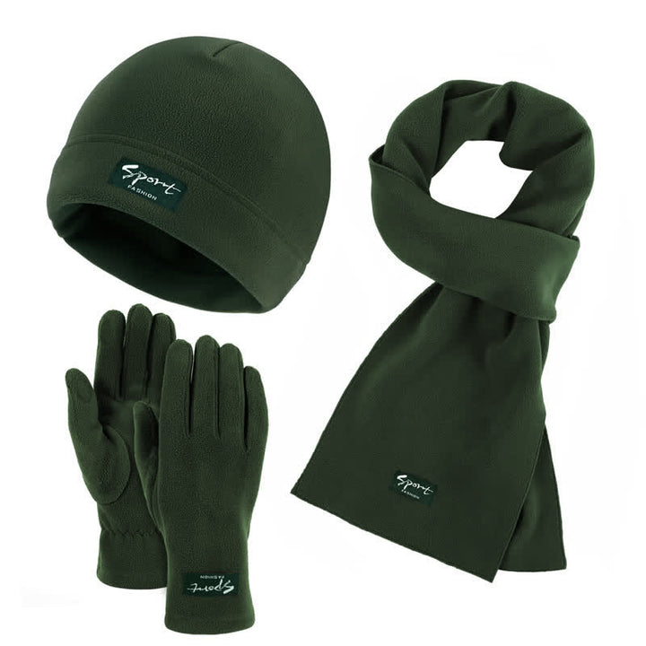 Ensemble de 3 pièces unisexe en polaire de couleur unie avec bonnet, écharpe et gants