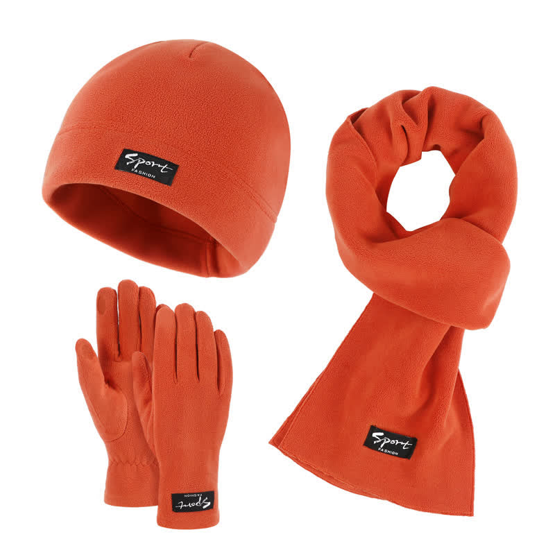 Ensemble de 3 pièces unisexe en polaire de couleur unie avec bonnet, écharpe et gants