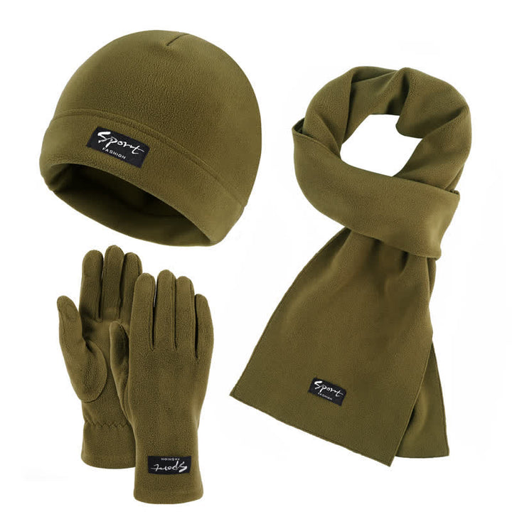Ensemble de 3 pièces unisexe en polaire de couleur unie avec bonnet, écharpe et gants