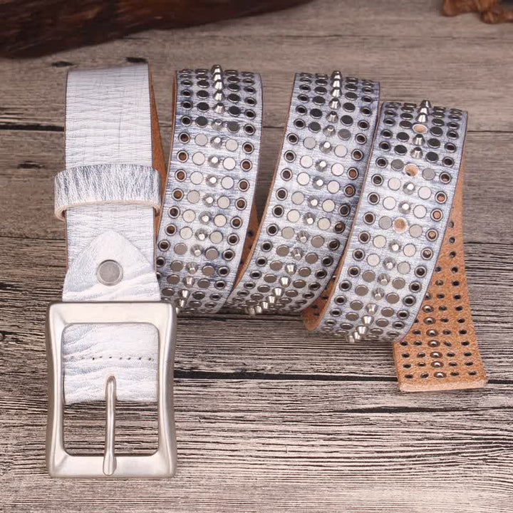 Ceinture en cuir Rock à cinq rangées de rivets argentés