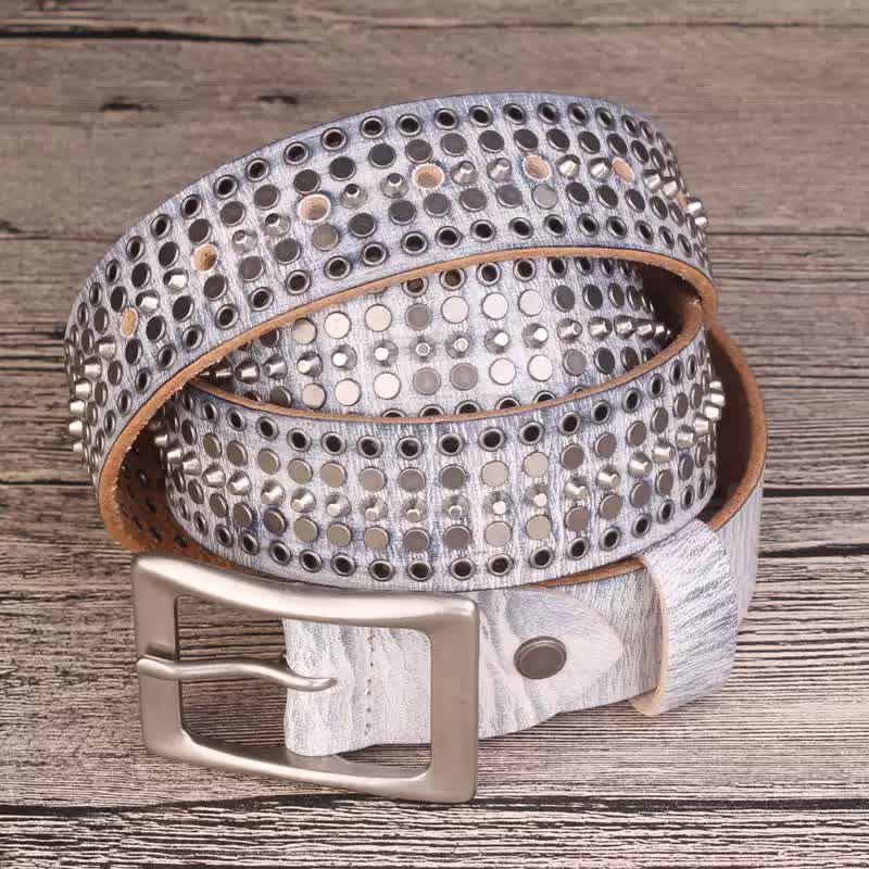 Ceinture en cuir Rock à cinq rangées de rivets argentés