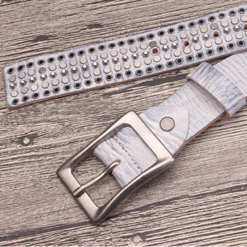 Ceinture en cuir Rock à cinq rangées de rivets argentés