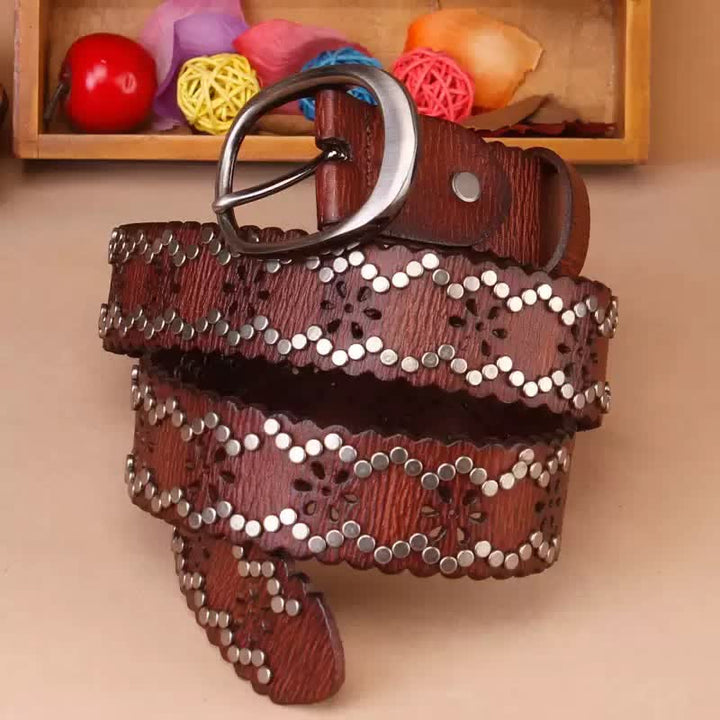 Ceinture en cuir ajourée à rivets fendus et déchirés de style gothique