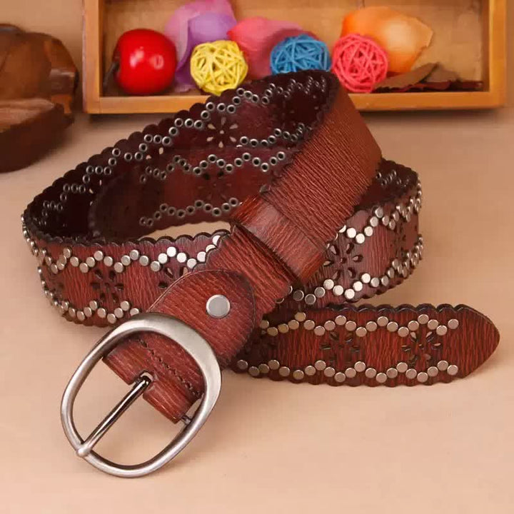 Ceinture en cuir ajourée à rivets fendus et déchirés de style gothique