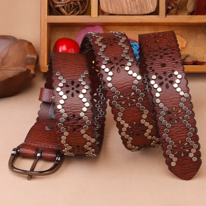 Ceinture en cuir ajourée à rivets fendus et déchirés de style gothique