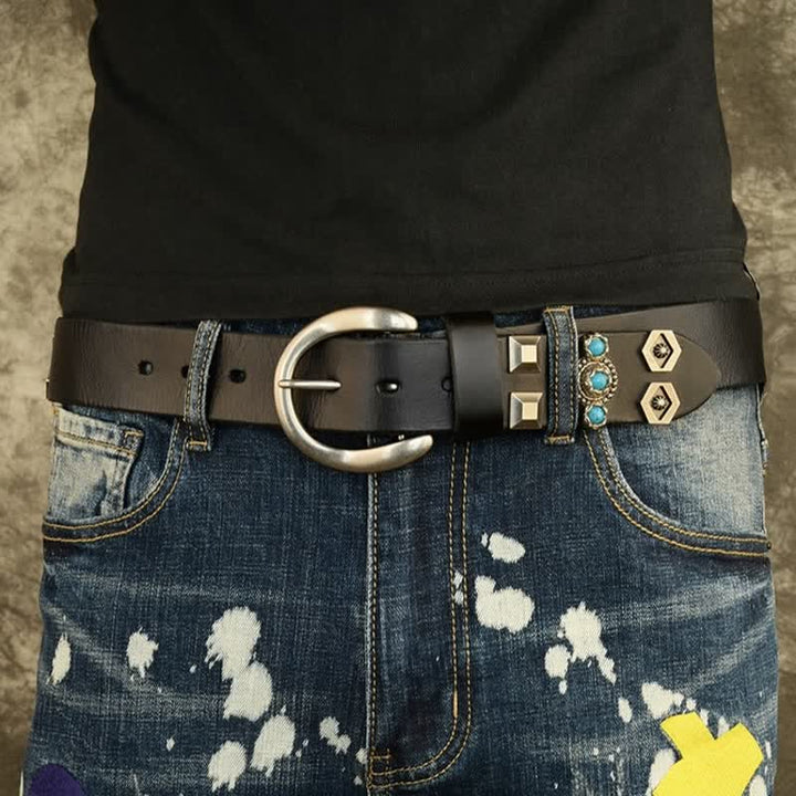 Ceinture en cuir à rivets géométriques cloutés turquoise élégante