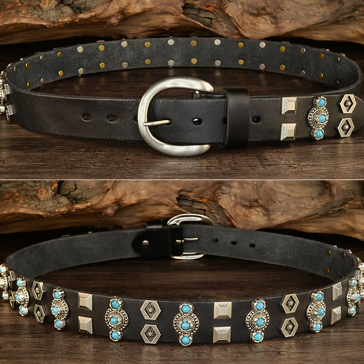Ceinture en cuir à rivets géométriques cloutés turquoise élégante