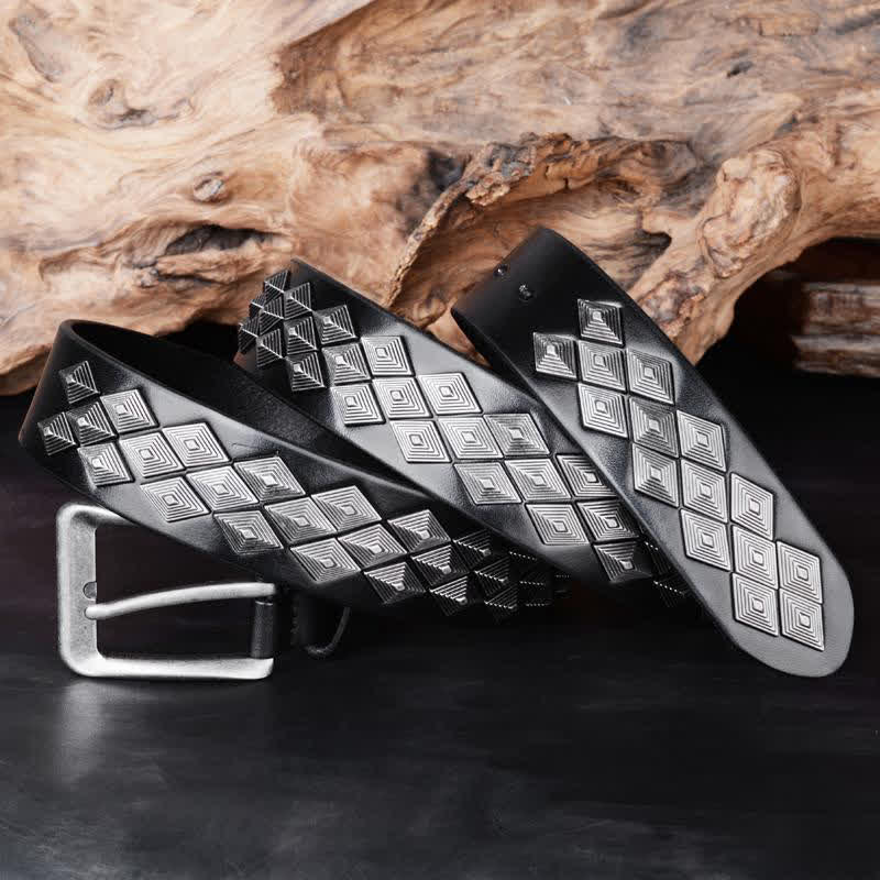 Ceinture en cuir noir à rivets gothiques en losange
