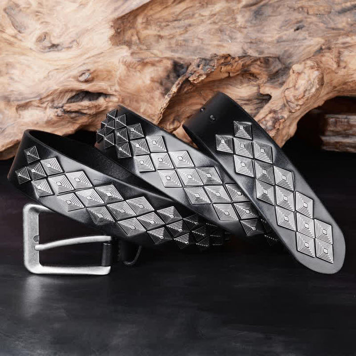 Ceinture en cuir noir à rivets gothiques en losange