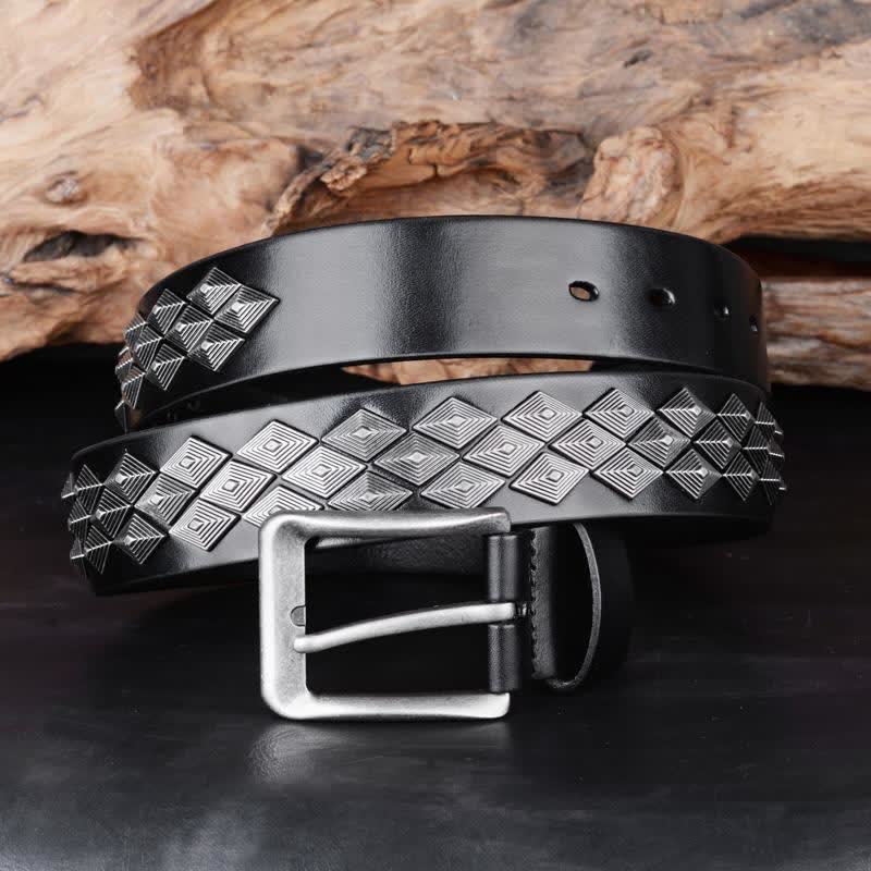 Ceinture en cuir noir à rivets gothiques en losange