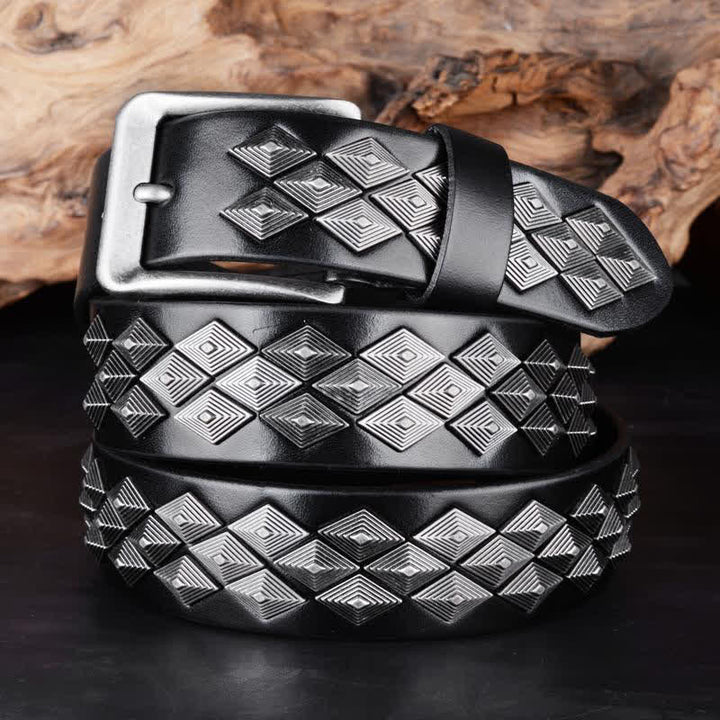 Ceinture en cuir noir à rivets gothiques en losange