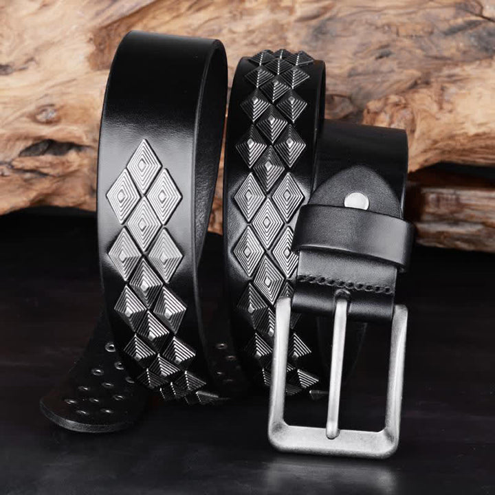 Ceinture en cuir noir à rivets gothiques en losange
