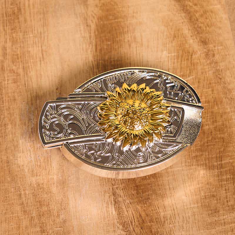 Ceinture en cuir pour homme avec couteau pliant caché tournesol doré et argenté - image 2