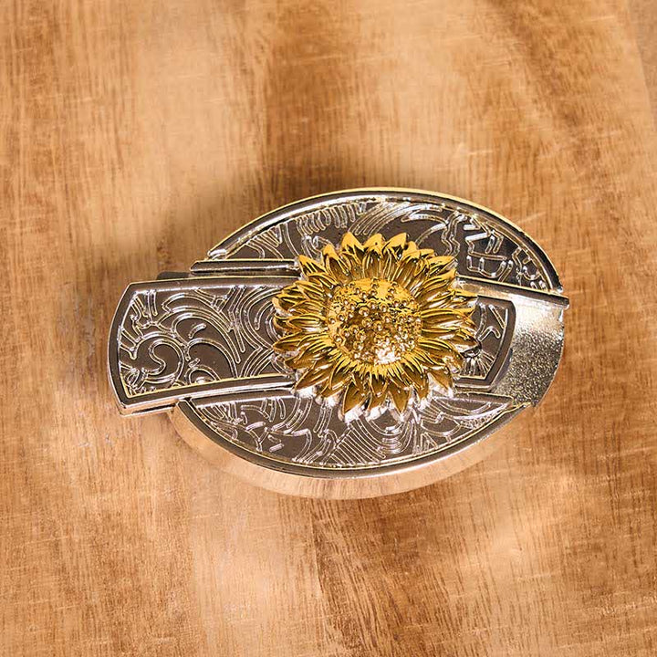 Ceinture en cuir pour homme avec couteau pliant caché tournesol doré et argenté - image 2