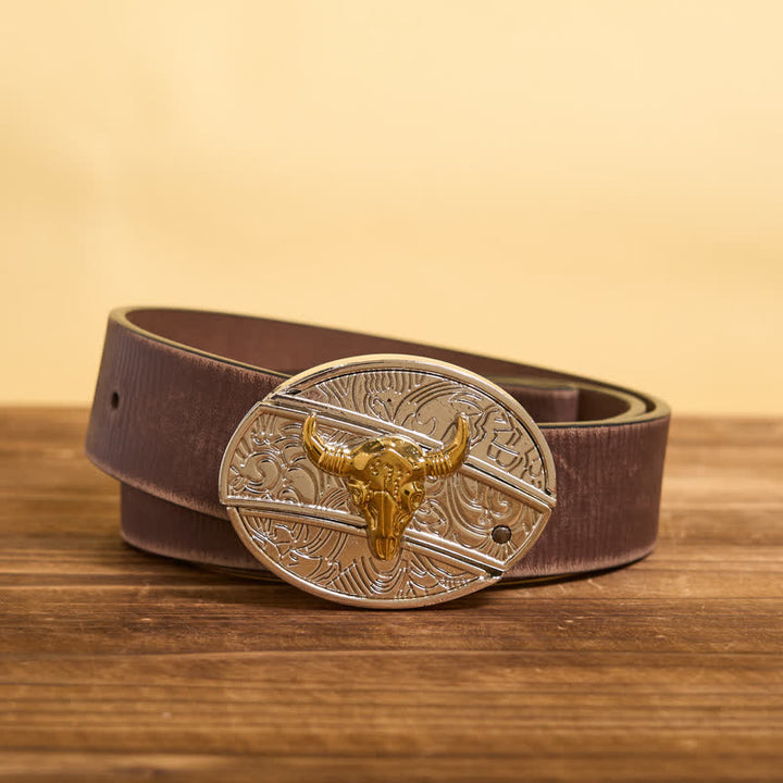 Ceinture en cuir pour homme avec couteau pliant caché en forme de taureau doré et argenté - Taureau - Ceinture marron vieillie - 42 - image 8