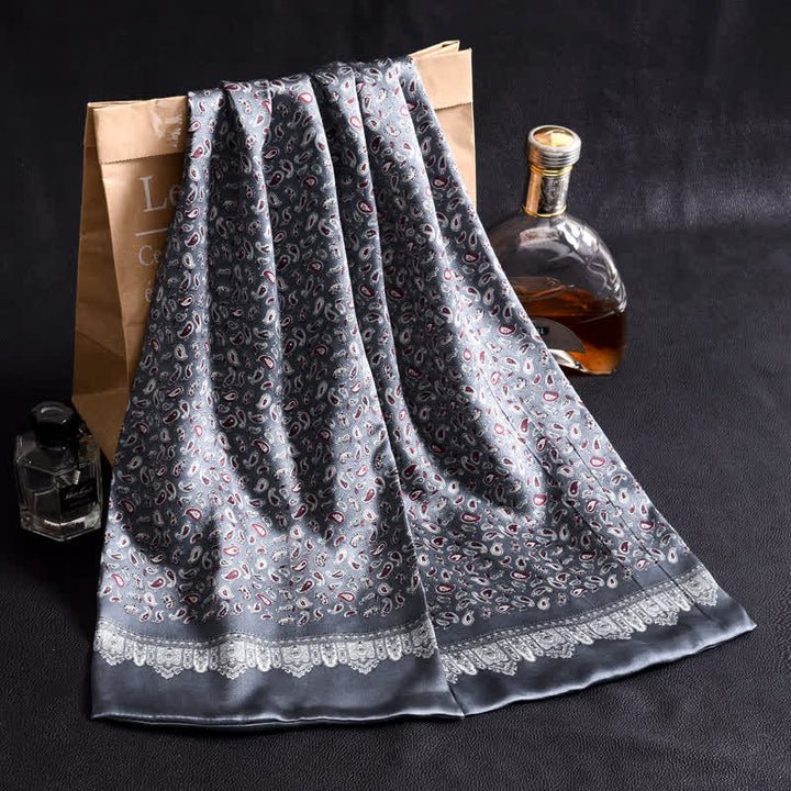 Écharpe longue en pure soie de luxe en crêpe satin pour homme