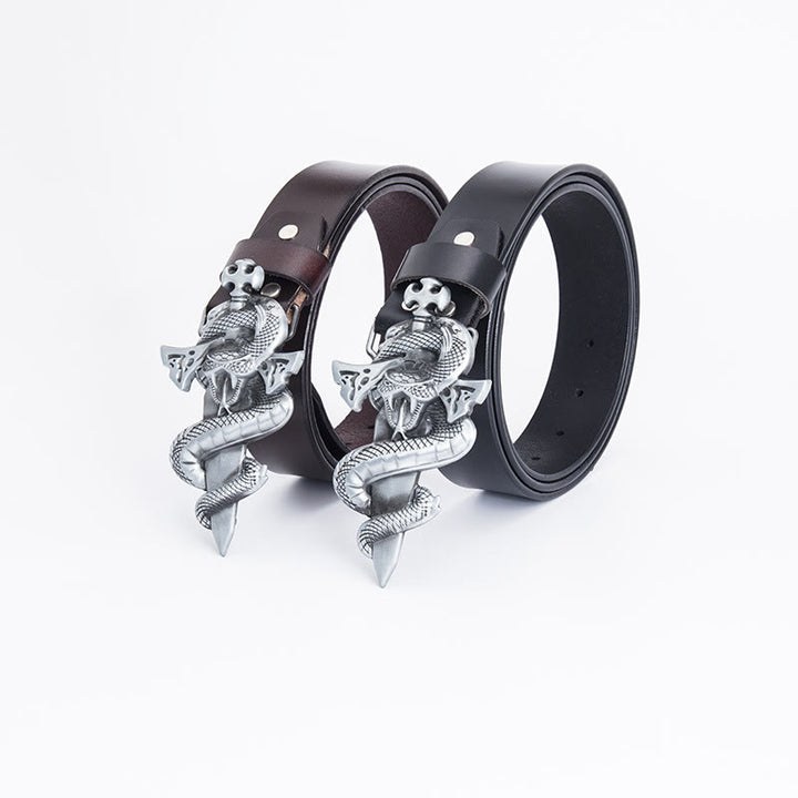 Ceinture en cuir pour homme avec épée de chevalier Western Snake