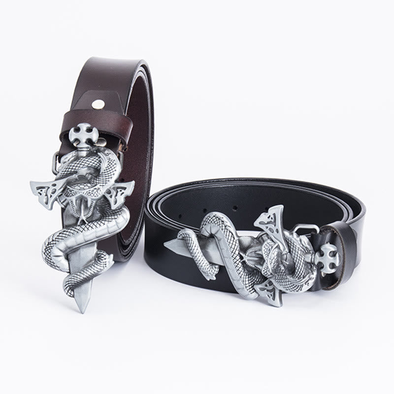 Ceinture en cuir pour homme avec épée de chevalier Western Snake