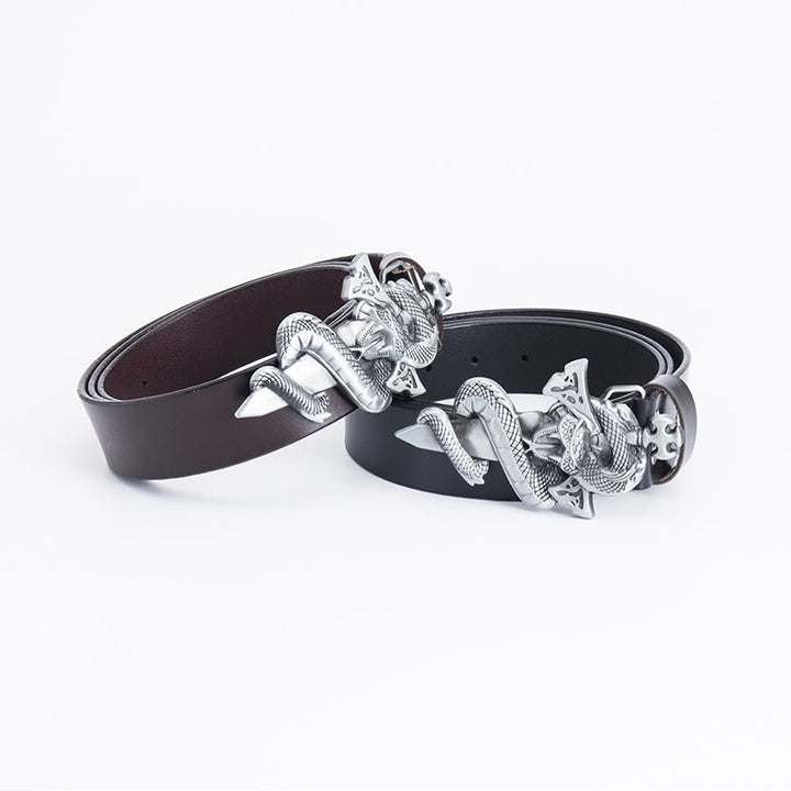 Ceinture en cuir pour homme avec épée de chevalier Western Snake
