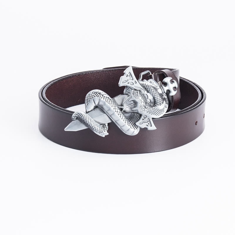 Ceinture en cuir pour homme avec épée de chevalier Western Snake - Brun - 46 - image 10